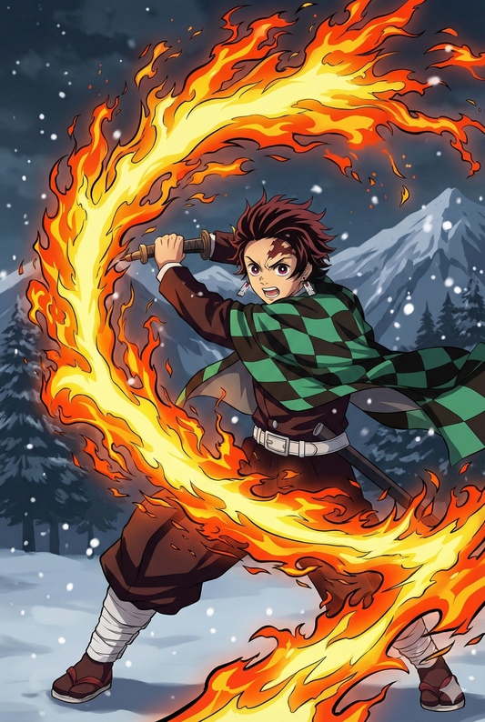 Tanjiro's Hinokami Kagura (Flame Sword Art) (Size 16X20 Inch)