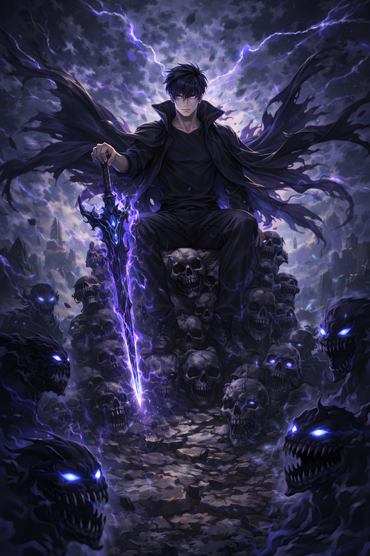 "The Shadow Monarch Ascends" – Sung Jin-Woo Canvas Art (Size 20X30 Inch)