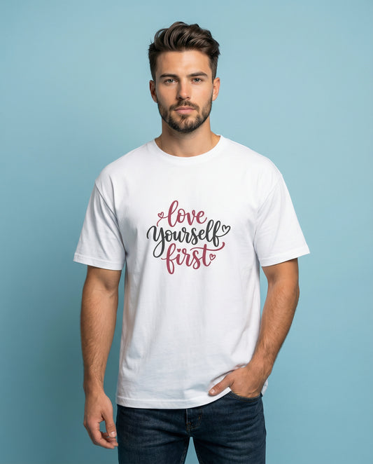 "Love Yourself First" Unisex Aesthetic Graphic Tee | 100% Premium Cotton